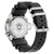 Reverso del reloj para hombre con grabado en la caja y correa de caucho negro
