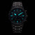 Reloj de hombre con esfera negra y detalles luminosos, correa de acero inoxidable