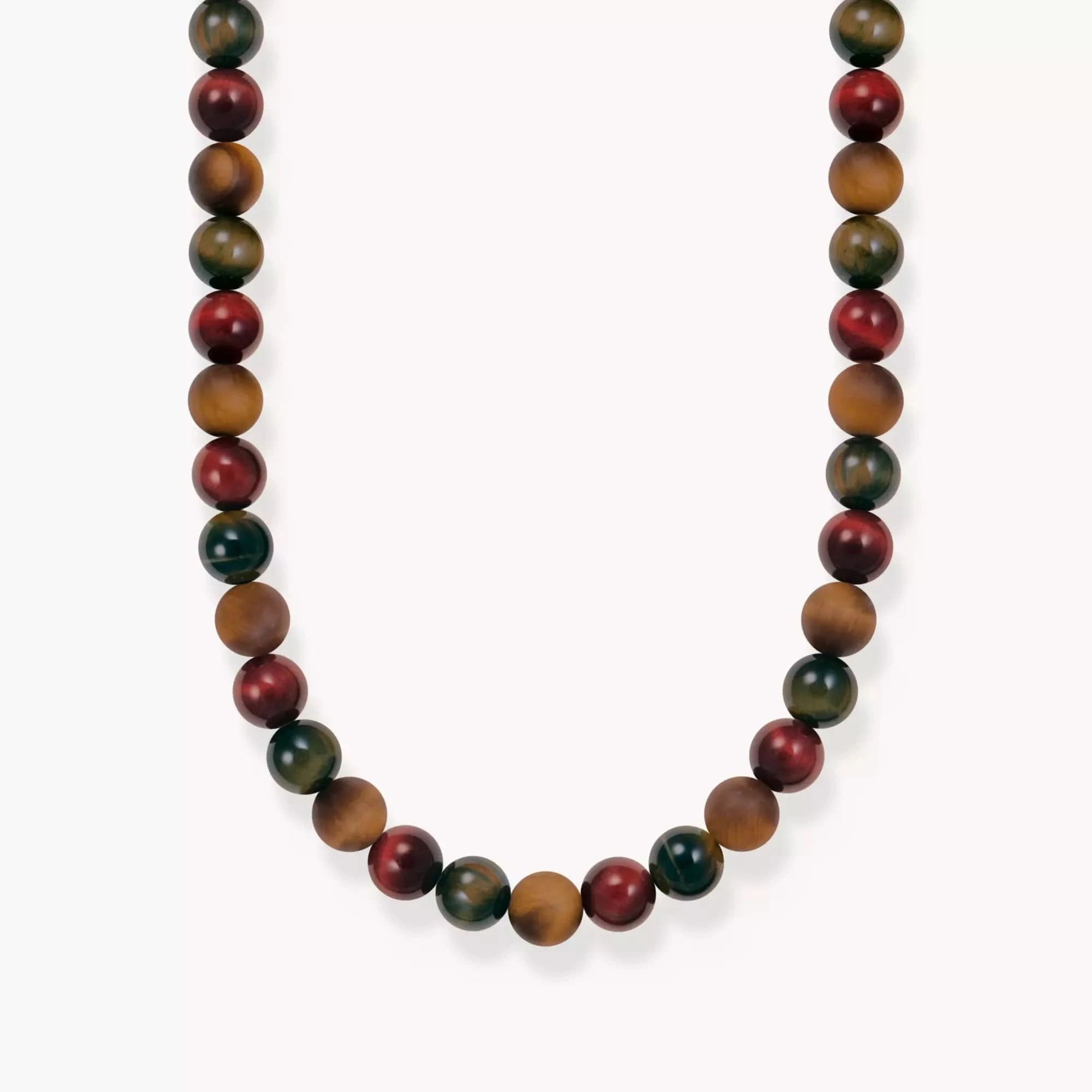 Collar para hombre con cuentas de ojo de tigre en tonos verde, rojo y marrón