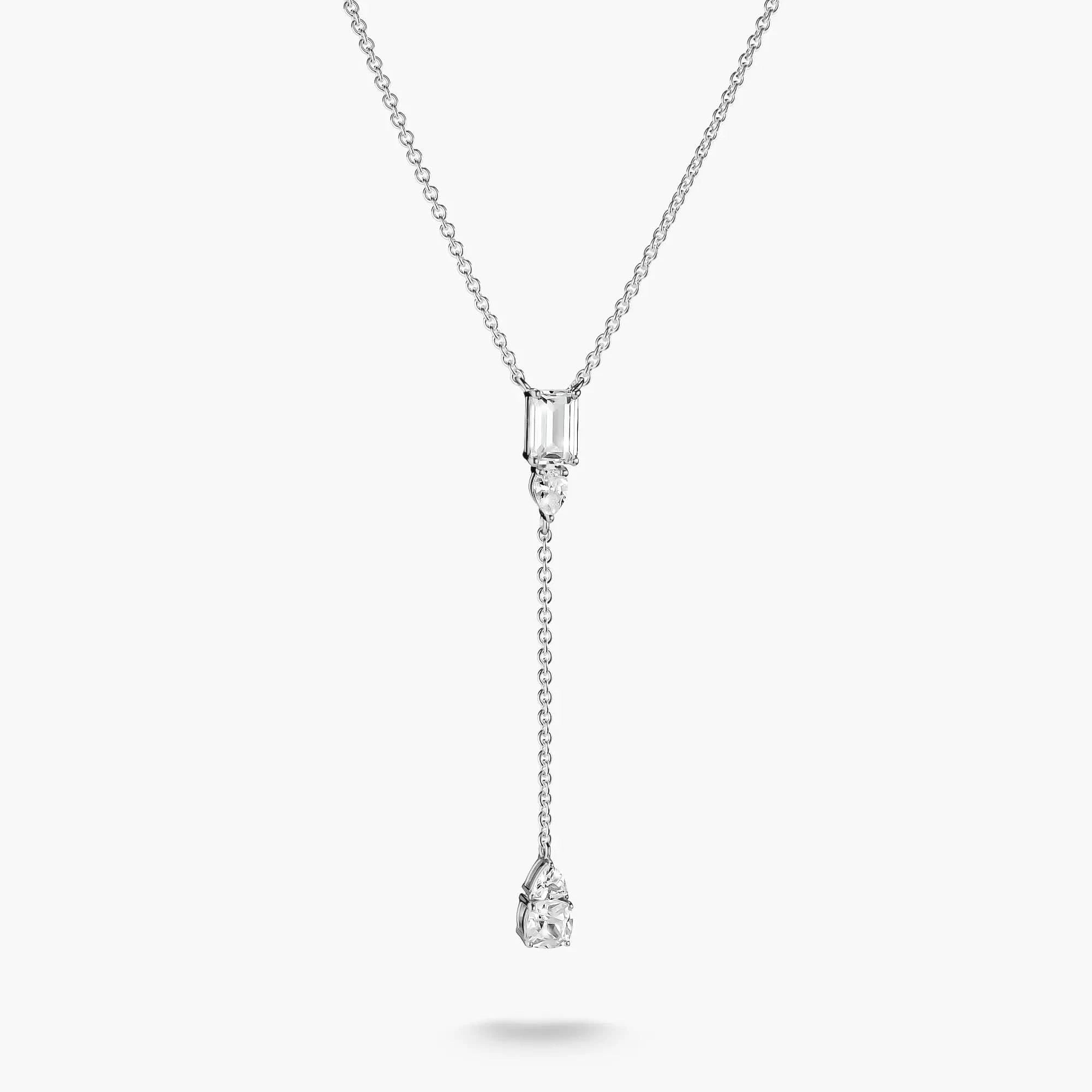 Collar con forma de Y en plata con colgante de circonita blanca y dos niveles de cadena