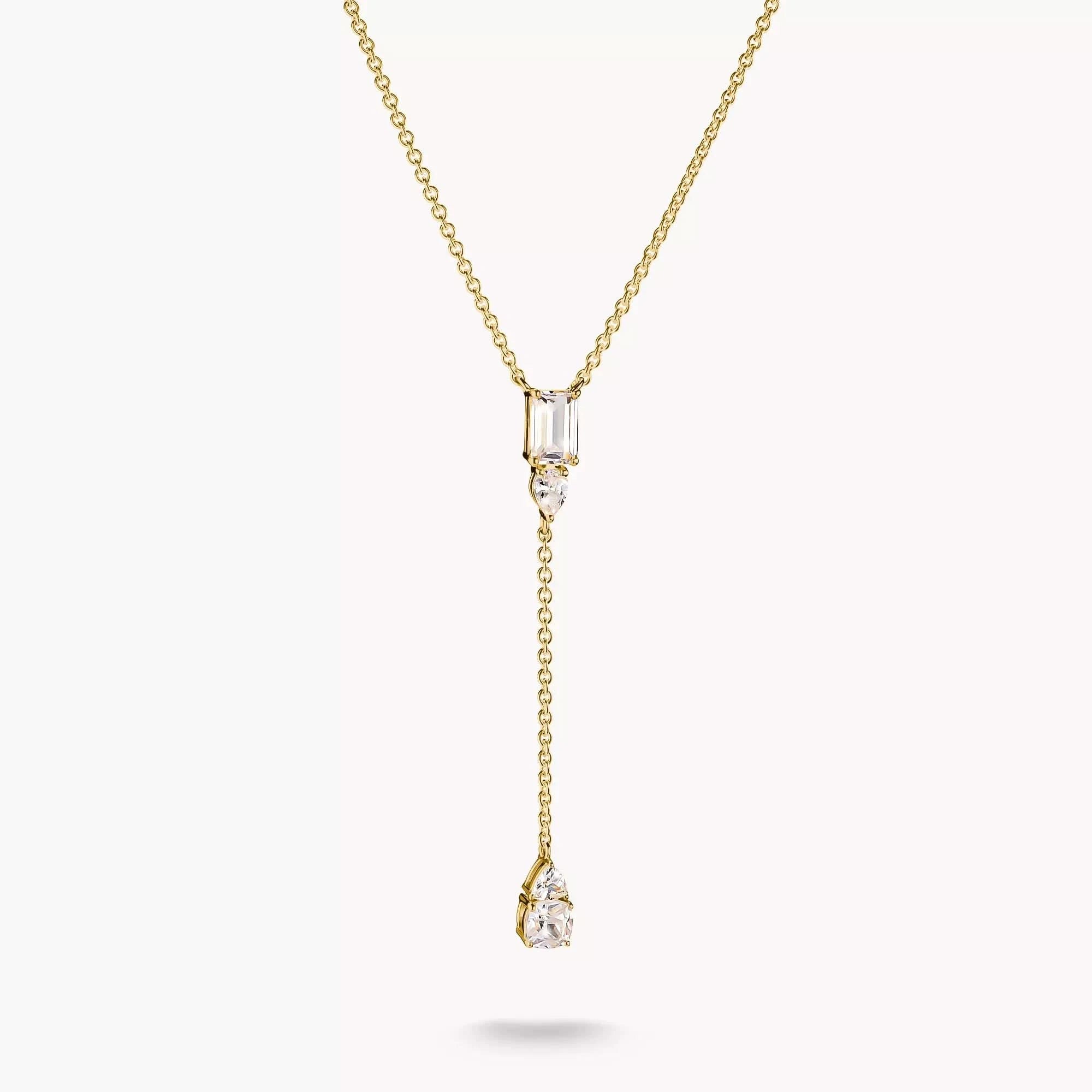 Cadena con forma de Y con eslabones dorados y circonitas blancas