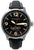 Pulsera de hombre con correa de cuero negra, caja redonda de acero inoxidable y esfera negra