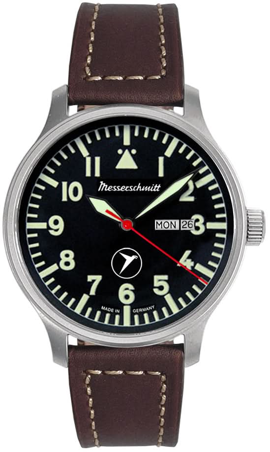 Reloj de hombre con esfera oscura, segundero rojo y correa de cuero marrón
