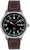 Reloj de hombre con esfera oscura, segundero rojo y correa de cuero marrón