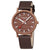 Reloj unisex Mondaine con correa de cuero marrón y caja redonda; esfera marrón con índices.