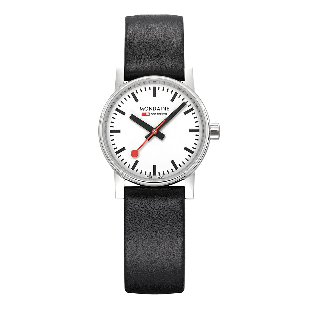Mondaine evo2 MSE.30110.LBV Damenuhr Schwarz • Saphirglas • Veganes Traubenleder