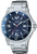 Reloj para hombre con esfera azul, correa de acero inoxidable plateada y visualización de fecha a las 5 en punto