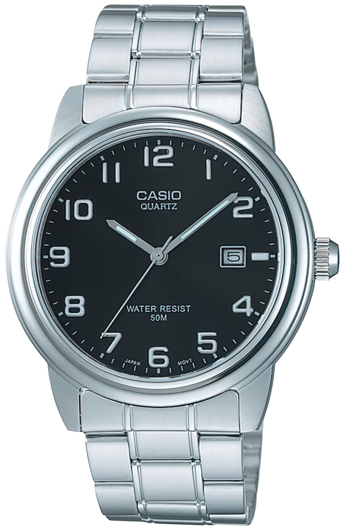 Reloj Casio para hombre con esfera negra, ventana de fecha y correa de acero inoxidable