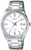 Reloj Casio para hombre con correa de metal plateado, esfera blanca y visualización de fecha
