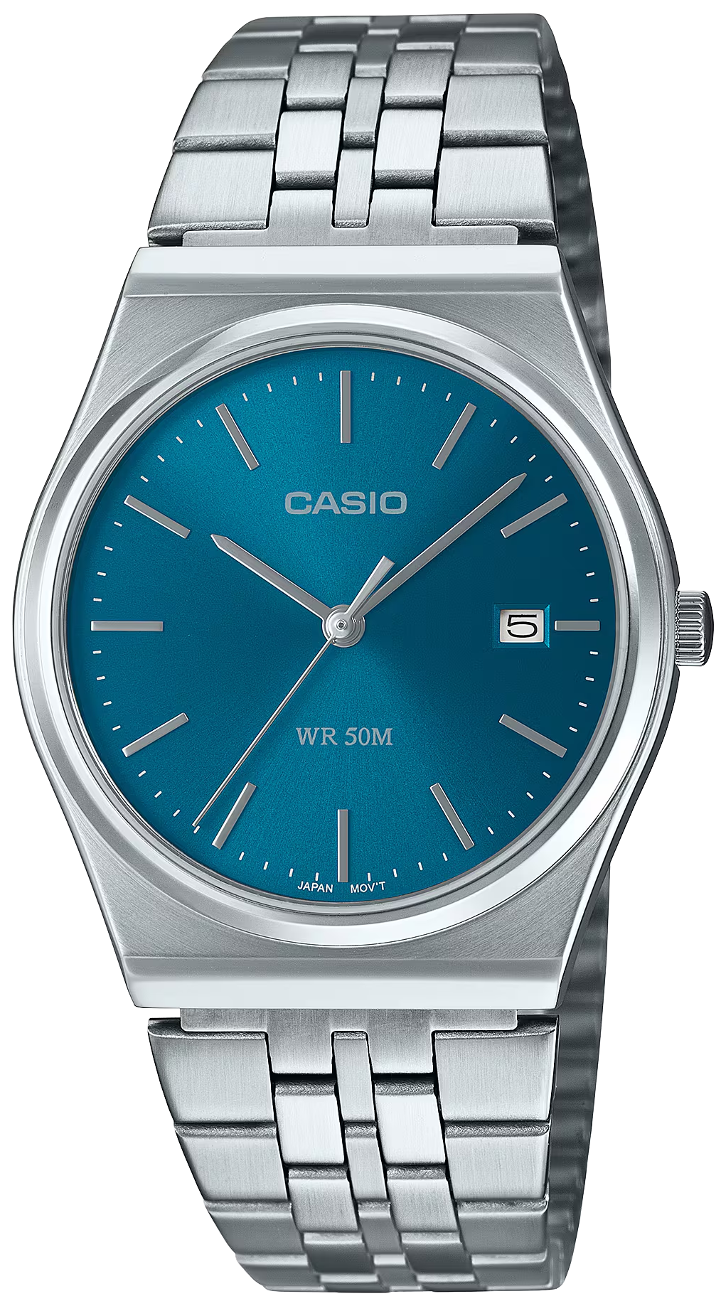 Reloj Casio para hombre con esfera azul, indicador de fecha a las 5, correa de acero inoxidable