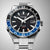 Reloj para hombre con esfera negra, bisel GMT azul y correa de acero inoxidable, automático.