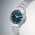Reloj de hombre con correa de acero inoxidable plateado, esfera verde oscuro, fecha 7