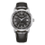 Reloj de hombre con correa de cuero negra y esfera redonda, bisel plateado