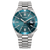 Reloj de hombre con esfera turquesa, correa de acero inoxidable y visualización automática