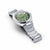 Pulsera de hombre en ángulo: correa de titanio plateado y esfera verde