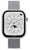 Smartwatch con pantalla cuadrada, bisel negro y correa de malla plateada