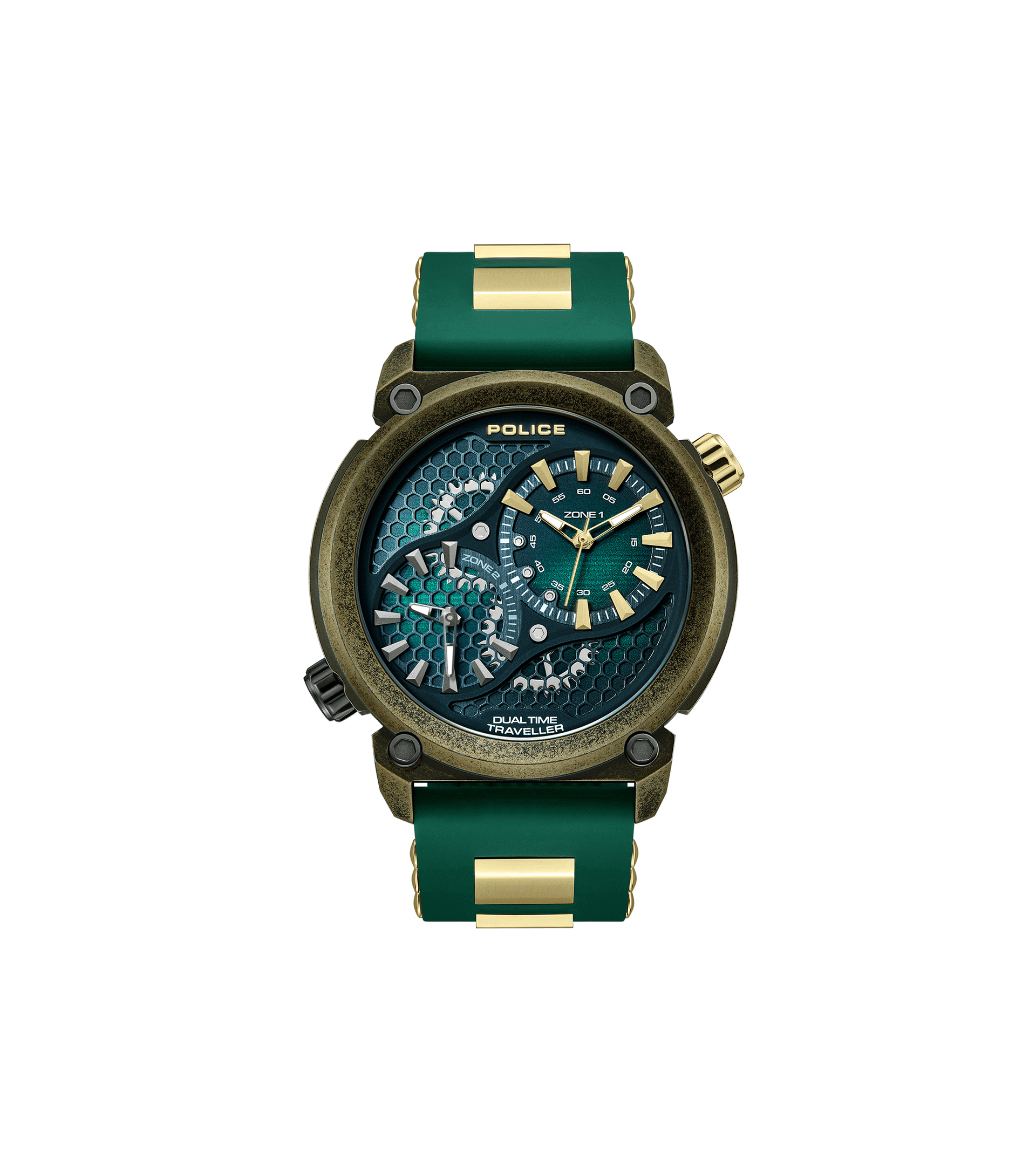 Police Boa PEWGM0071801 Herrenuhr Gold • Silikonarmband Grün • 48mm Gehäuse