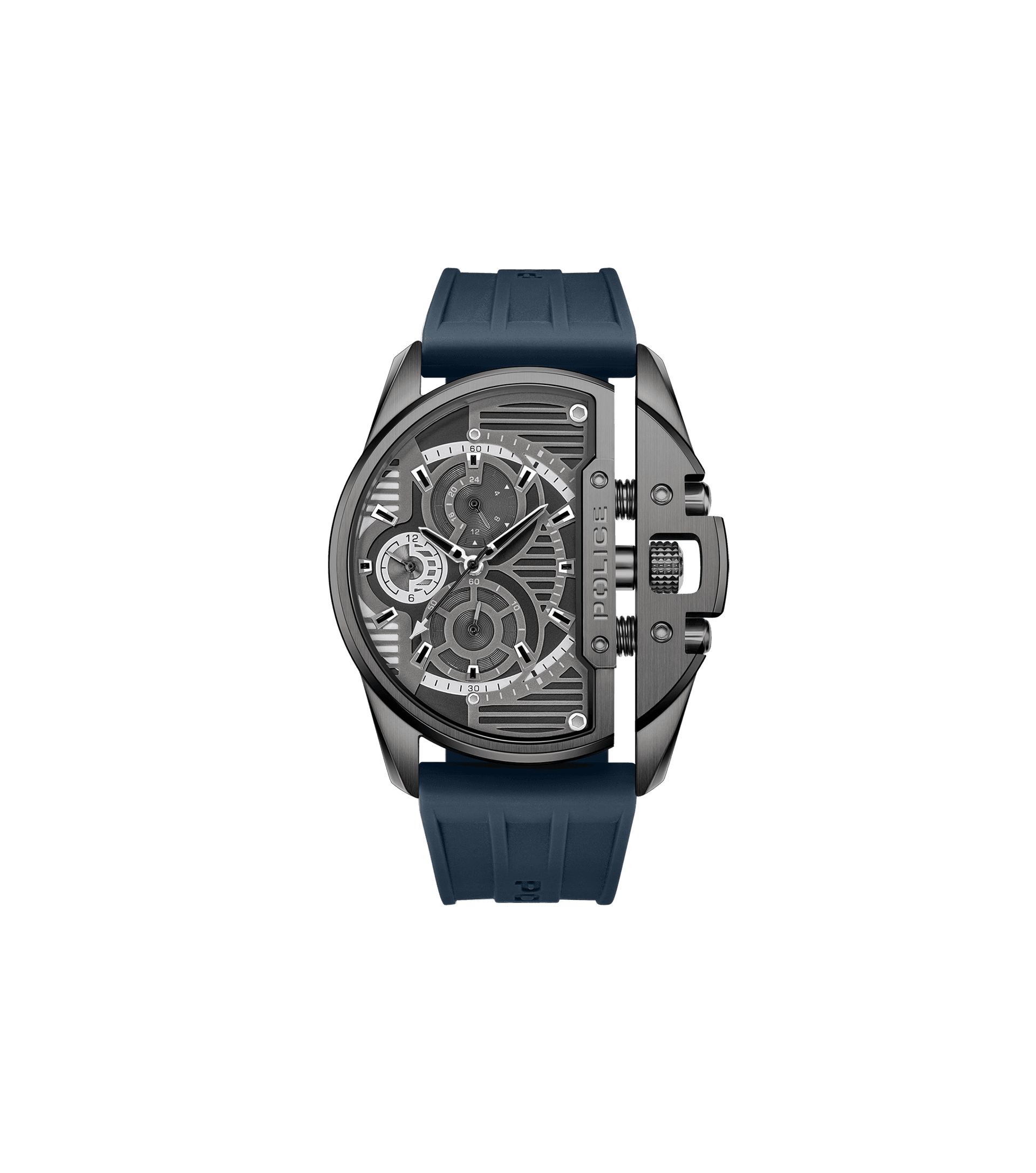 Police Daintree PEWGQ2203604 Herrenuhr Blau • Multifunction • Blaues Silikonarmband
