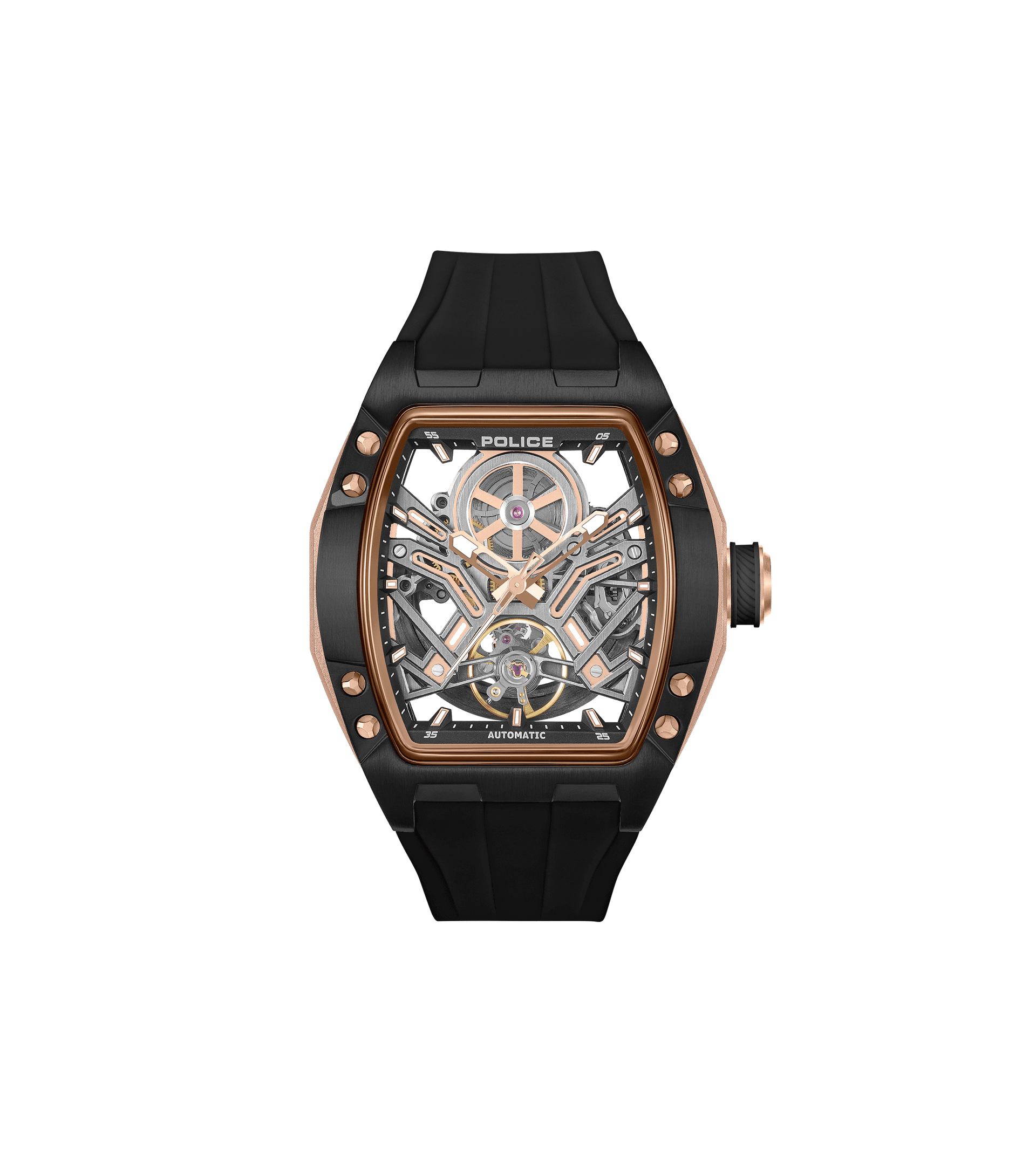Police Tampa PEWGR0082104-SET Herrenuhr Schwarz • Automatikwerk • Skelettiertes Zifferblatt
