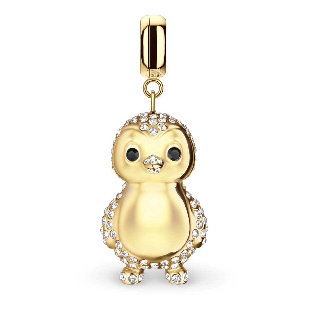 Colgante de acero inoxidable con forma de pingüino, chapado en oro con incrustaciones de cristal
