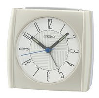 Seiko QHE205W Reloj de Mesa Blanco Perla • Mecanismo Sweep Silencioso • Función Snooze y Luz