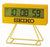Seiko LCD-Wecker in Gelb mit großem Display und Standfuß, zeigt 10:08:59