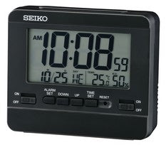 Seiko LCD-Wecker in Schwarz mit Temperatur- und Hygrometeranzeige
