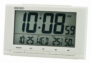 Seiko QHL090W Reloj de Sobremesa Blanco • Pantalla LCD Digital • Termómetro e Higrómetro