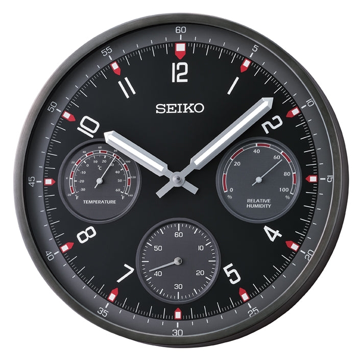 Seiko Shelby II QXA823K Reloj de Pared Antracita • Termómetro e Higrómetro • Movimiento de Cuarzo Sweep