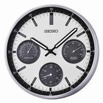 Seiko QXA823S Reloj de Pared Plateado • Caja de Aluminio • Termómetro e Higrómetro