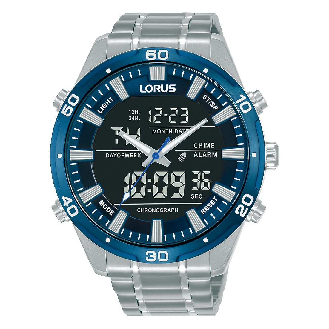Lorus Sports RW647AX9 Herren Armbanduhr Grau • Digitaler Chronograph • Mineralglas