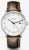 Reloj de hombre con correa de cuero marrón y esfera blanca, caja redonda de acero