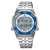 Reloj de pulsera Seiko para hombre: brazalete de metal, esfera digital negra, detalles azules en el bisel