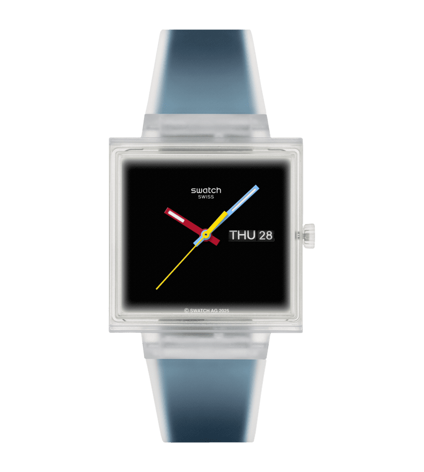 Swatch What If Square SO38K700 Armbanduhr Schwarz • Transparentes Gehäuse • Biosourced Materialien