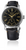 Reloj de hombre con esfera negra, manecillas doradas y correa de cuero marrón