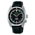 Reloj Seiko Prospex para hombre con esfera negra, aguja de acento roja y correa de cuero.