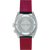 Reloj Seiko Prospex para hombre con fondo de caja Datsun y correa de cuero roja.