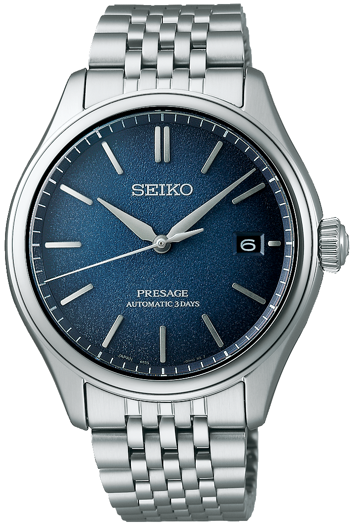 Seiko Presage Reloj para Hombre: esfera azul, indicador de fecha, pulsera de acero inoxidable