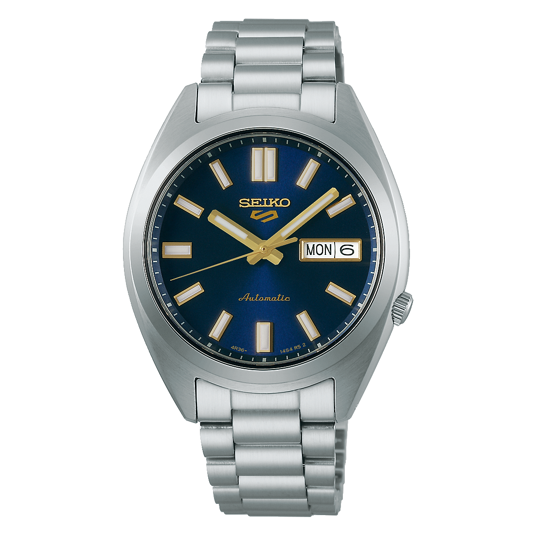 Herrenarmbanduhr mit blauem Zifferblatt, silbernem Edelstahlarmband und Datumsanzeige „MON“