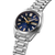 Herrenarmbanduhr, blaues Zifferblatt mit Leuchtindexen, silbernes Edelstahlband, Datum „MON“