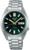 Reloj de pulsera para hombre: correa de acero inoxidable plateado, esfera verde oscuro con ventana de fecha