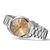 Pulsera de hombre en ángulo: correa de acero inoxidable plateada, esfera dorada, ventana de fecha