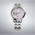 Reloj de hombre con esfera rosa, detalle esqueleto en el interior, pulsera plateada