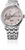 Reloj de hombre con esfera rosa, números romanos y pulsera de metal plateado