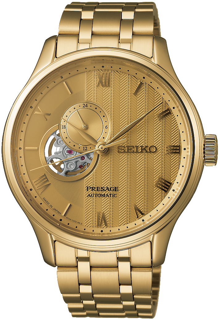 Reloj de hombre con esfera dorada y brazalete de metal dorado