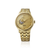 Reloj dorado para hombre con correa de metal, caja redonda y esfera dorada