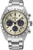 Reloj de hombre cronógrafo: caja de acero inoxidable plateada, esfera beige, subesferas oscuras