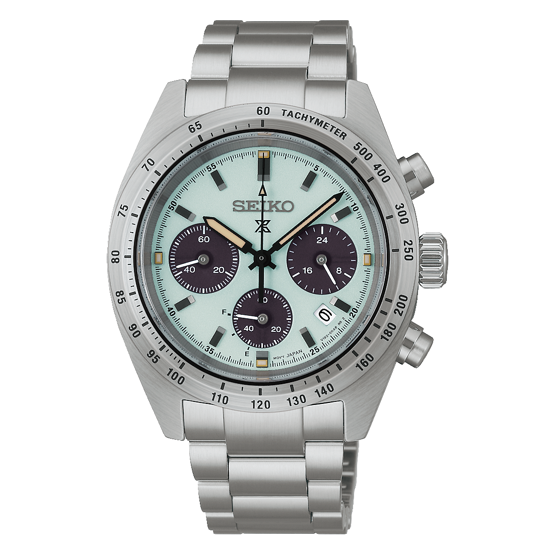 Seiko Prospex Herrenuhr mit Edelstahlarmband, grünem Zifferblatt und Chronographen-Subdials