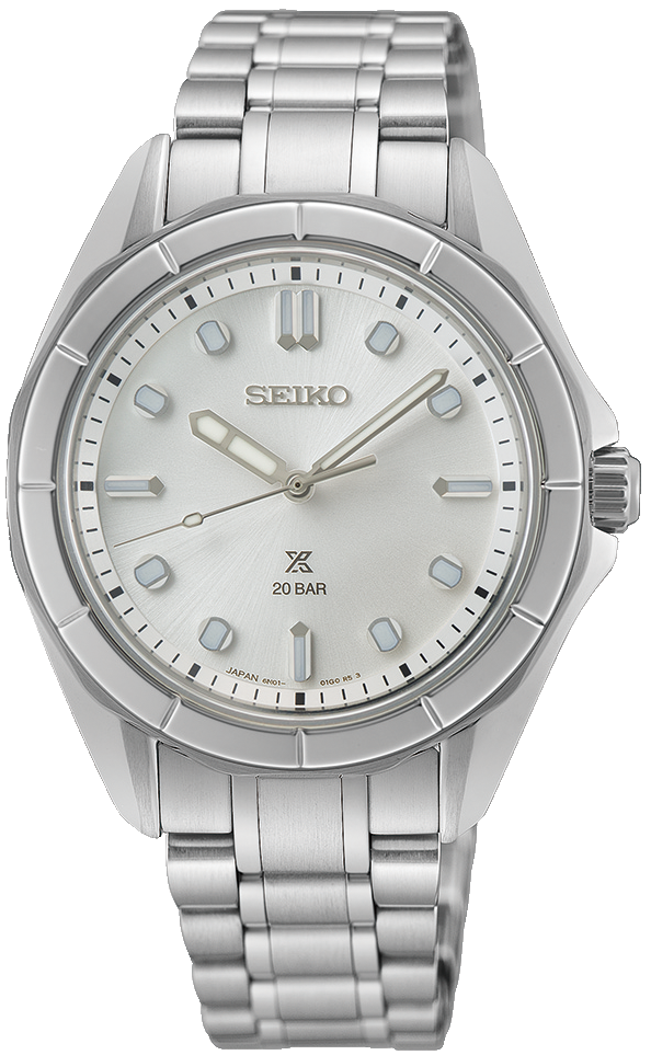 Pulsera de acero inoxidable plateado para hombre con esfera blanca, 20 bar