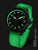 Pulsera de hombre con caja negra y números verdes luminosos, correa de cuero negra